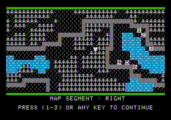 The Plains of Salisbury Apple II Screenshot: You can view each of the three map segments to see where all of the knights are located.