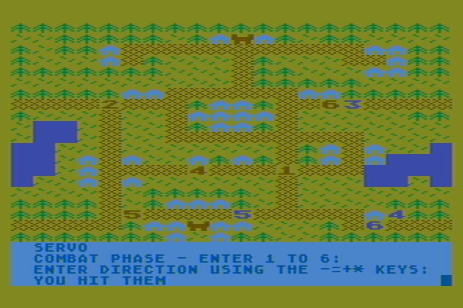 The Plains of Salisbury Atari 8-bit Screenshot: Combat phase; I hit a target!