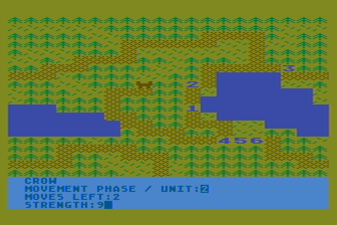 The Plains of Salisbury Atari 8-bit Screenshot: Movement phase.