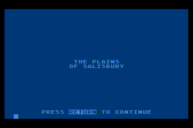 The Plains of Salisbury Atari 8-bit Screenshot: Title screen.