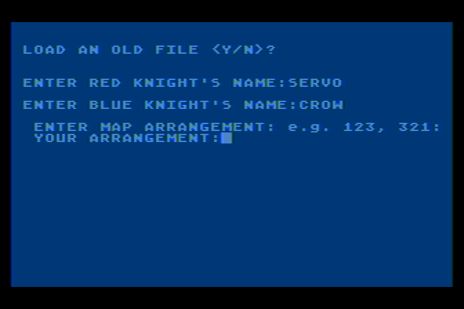 The Plains of Salisbury Atari 8-bit Screenshot: First, let's set up some game options.