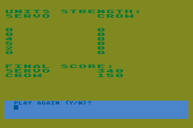 The Plains of Salisbury Atari 8-bit Screenshot: Game over; here's the final score.