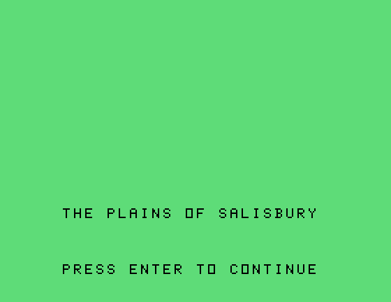 The Plains of Salisbury TI-99/4A Screenshot: Title screen.