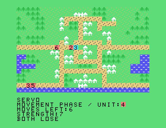 The Plains of Salisbury TI-99/4A Screenshot: Both players lost in this battle!