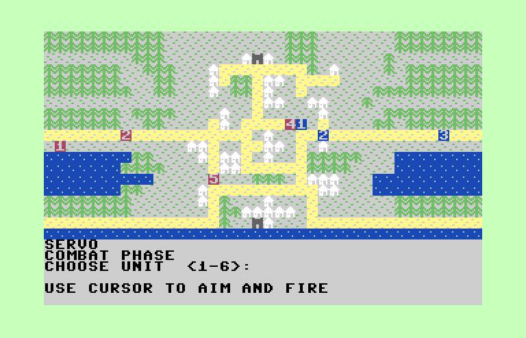 The Plains of Salisbury Commodore 64 Screenshot: Combat; use cursor keys to choose direction to fire an arrow.