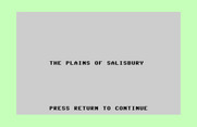 The Plains of Salisbury for Commodore 64 - Title screen.