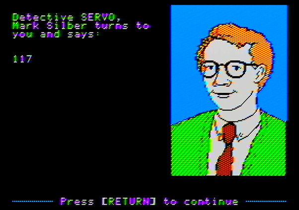 Police Blotter Apple II Screenshot: I need to lookup clue 117 to see what he's saying...