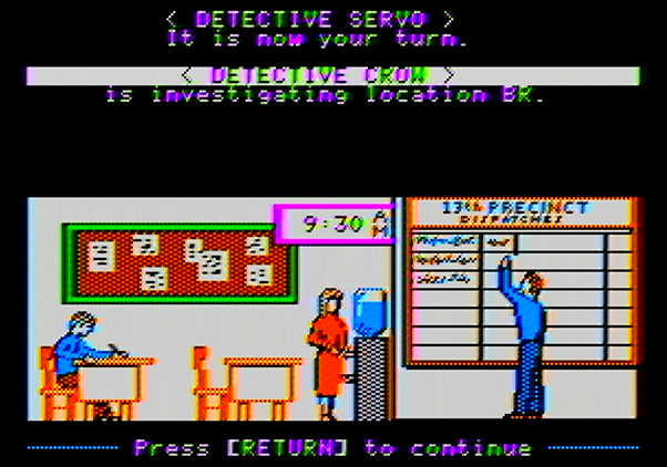 Police Blotter Apple II Screenshot: Player 1's turn...