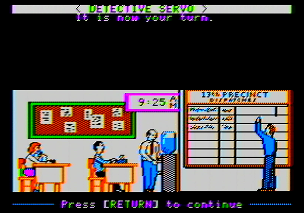 Police Blotter Apple II Screenshot: Player 1, it's your turn...