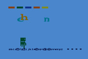 Webster: The Word Game for Atari 8-bit - This word does not have the letter "h", so it flies off the screen...
