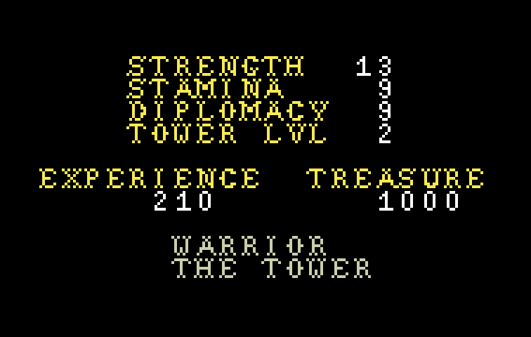 Tower of Doom Intellivision Screenshot: Here's the final stats.