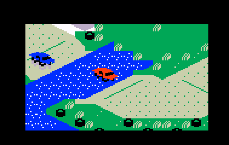 Stadium Mud Buggies Intellivision Screenshot: This course has a lot of water and mud to deal with...