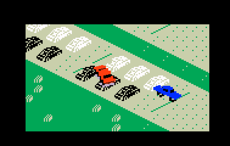 Stadium Mud Buggies Intellivision Screenshot: Crushing cars!