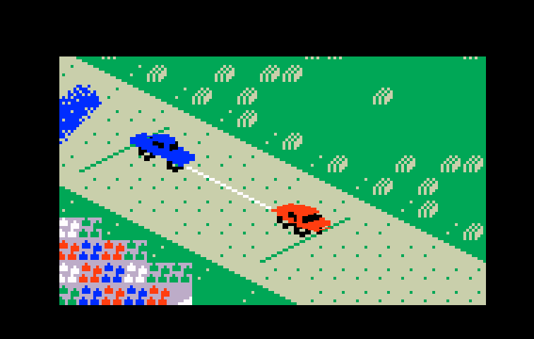 Stadium Mud Buggies Intellivision Screenshot: The tug-o-war event.