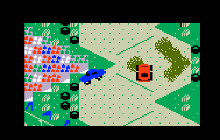 Stadium Mud Buggies Intellivision Screenshot: The audience watches me get stuck in the mud...