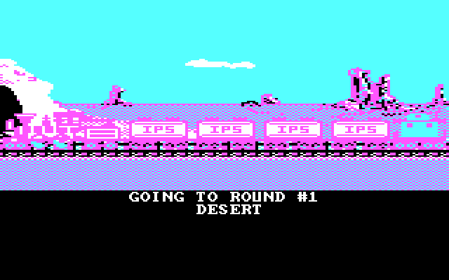 Trains IBM PC/Compatibles Screenshot: Going to round #1 in the desert!