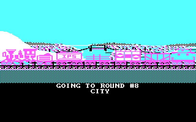 Trains IBM PC/Compatibles Screenshot: Going to Round #8 in the city.