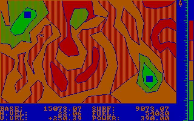 Evacu-Pod IBM PC/Compatibles Screenshot: This is the most difficult skill level; you'll need to gain some altitute to clear these mountains!