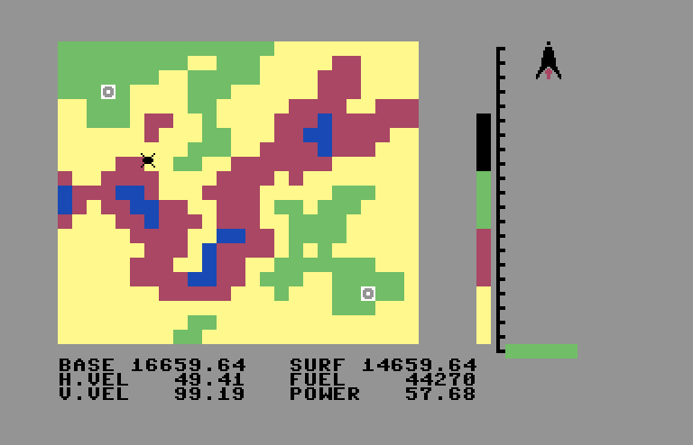 Evacu-Pod Commodore 64 Screenshot: Traveling across some mountains...