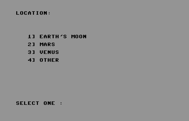 Evacu-Pod Commodore 64 Screenshot: Select a location.