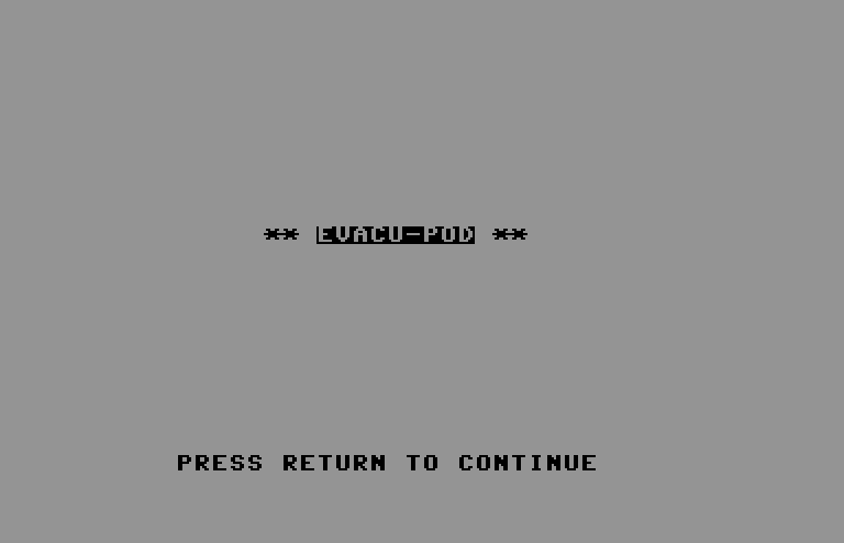 Evacu-Pod Commodore 64 Screenshot: Title screen.