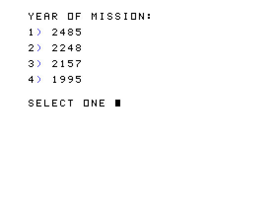 Evacu-Pod TI-99/4A Screenshot: What year is this mission?