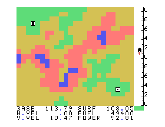 Evacu-Pod TI-99/4A Screenshot: Gaining some altitude...