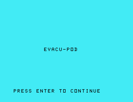 Evacu-Pod TI-99/4A Screenshot: Title screen.