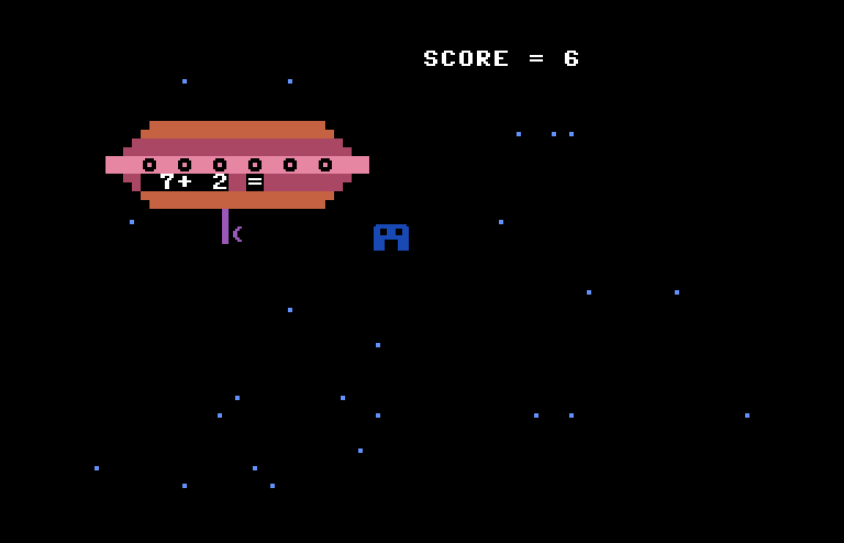 Laserithmetic Commodore 64 Screenshot: Hurry up, the alien is getting closer...
