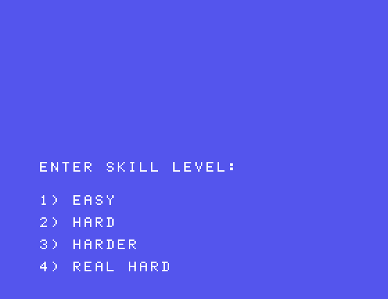 Laserithmetic TI-99/4A Screenshot: Select a skill level.