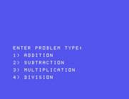 Laserithmetic for TI-99/4A - Select a problem type.