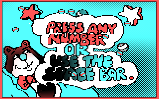 Stickybear Numbers IBM PC/Compatibles Screenshot: Press a number or the space bar to begin!