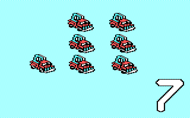 Stickybear Numbers IBM PC/Compatibles Screenshot: Trucks drive onto the screen.