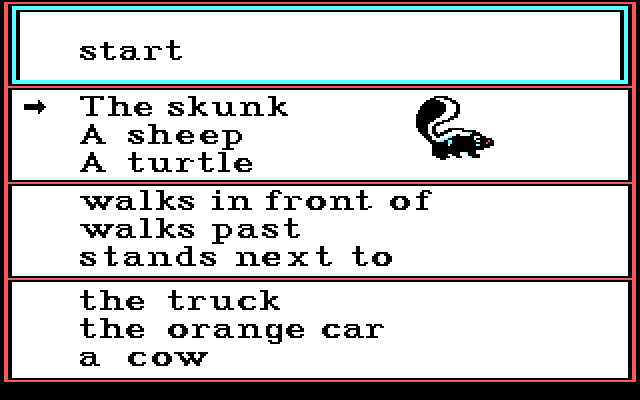 Stickybear Reading IBM PC/Compatibles Screenshot: Now it's time to create our own sentence.