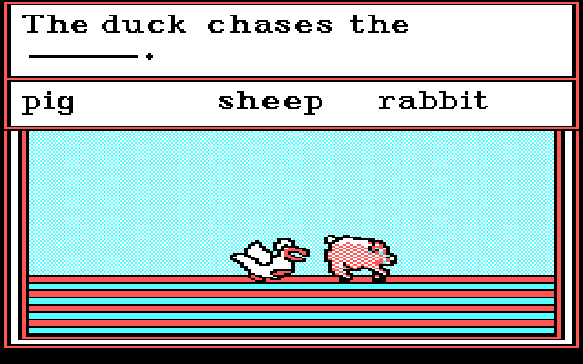 Stickybear Reading IBM PC/Compatibles Screenshot: The duck chases the...what?