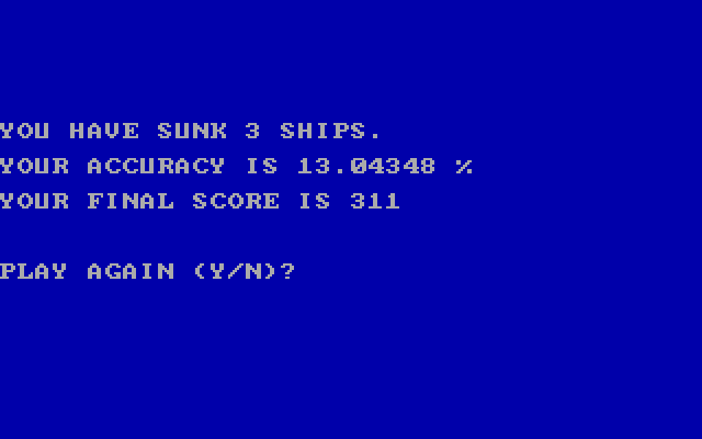 Torpedo Alley IBM PC/Compatibles Screenshot: Game over.
