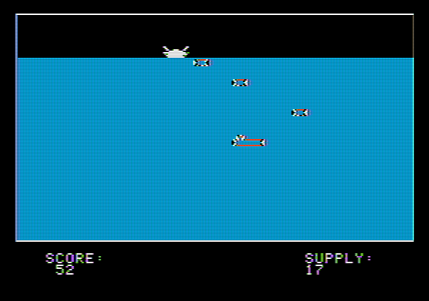 Torpedo Alley Apple II Screenshot: Time to dive...