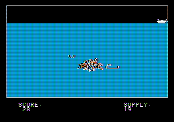 Torpedo Alley Apple II Screenshot: That was close, I almost got hit!