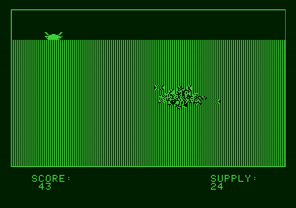 Torpedo Alley Apple II Screenshot: That was close! An exlosion almost got me...
