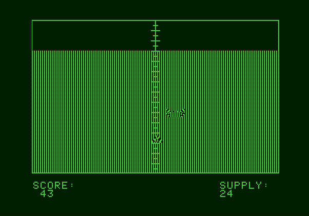 Torpedo Alley Apple II Screenshot: Oops, an enemy got by me...