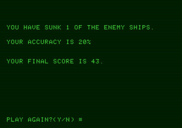 Torpedo Alley for Apple II - Game over.
