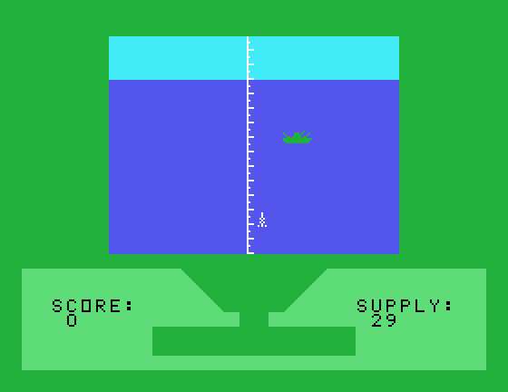 Torpedo Alley TI-99/4A Screenshot: Firing a torpedo, and I missed!