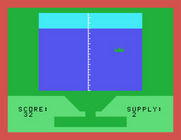 Torpedo Alley for TI-99/4A - The screen border flashes red when you're hit.