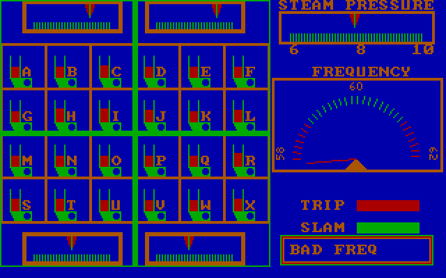Over-Reaction IBM PC/Compatibles Screenshot: The reactor fell out of the desired frequency range tripping a breaker.