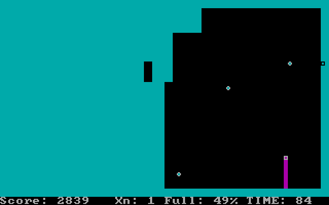 Xonix IBM PC/Compatibles Screenshot: Most of the board filled in...but not enough yet.