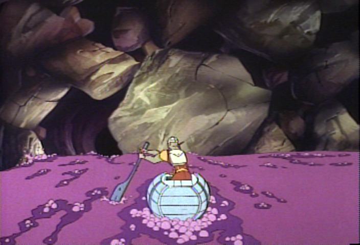 Dragon's Lair Arcade Screenshot: Paddling down a river...