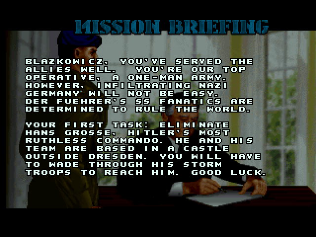 Wolfenstein 3D Atari Jaguar Screenshot: Mission briefing.