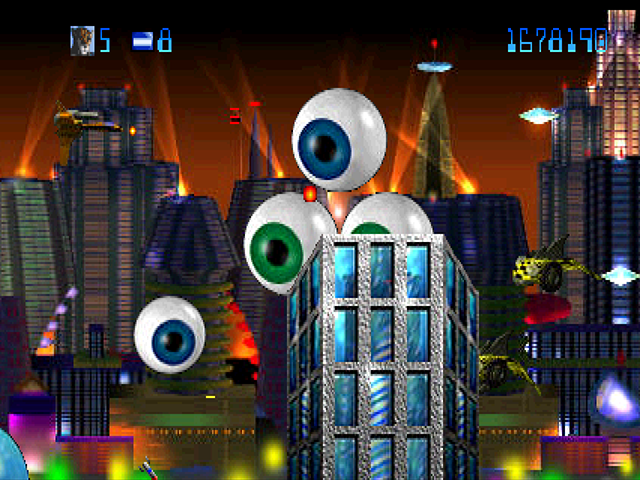 Trevor McFur in the Crescent Galaxy Atari Jaguar Screenshot: These giant eyeballs are everywhere!