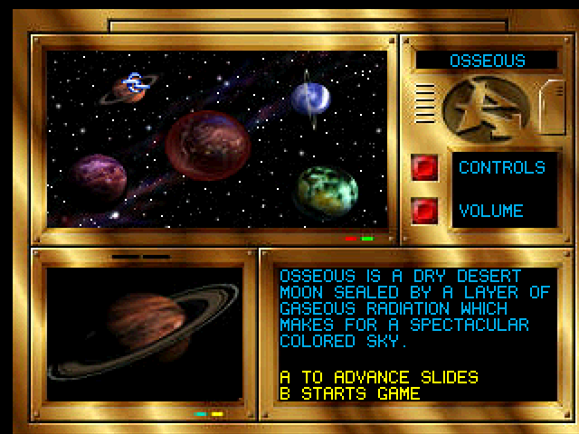 Trevor McFur in the Crescent Galaxy Atari Jaguar Screenshot: Firest, choose a planet to explore...