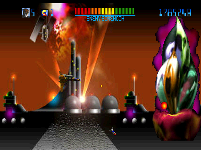 Trevor McFur in the Crescent Galaxy Atari Jaguar Screenshot: Attacking a colorful blob!
